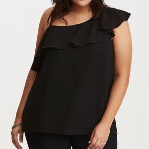 Torrid NWOT Black One Shouldered Ruffle Top
